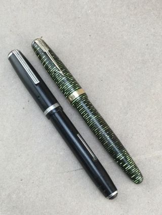 2 Fountain Pens - Parker Vacumatic Gold Band & Nib Esterbrook Lever Fill 9550