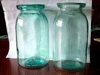 2) Rb 1158 Strong Blue Aqua Glass H&r Quart Wax Sealer Fruit Jar Bottle