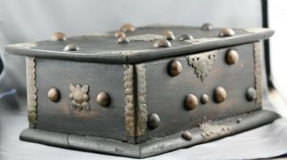 Fine Old Chinese Wooden Box With Handmade Brass Mount Detail Circa Late 1800s