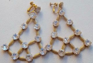 Miriam Haskell Vintage Earrings Ice Rhinestone Russian Gold Filigree Chandeliers