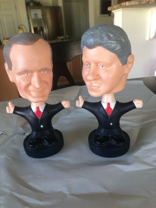 Cool 1992 Political Bobble Heads George H W Bush And Bill Clinton 7 1/2” Tall