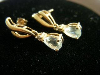 Vintage 10k Yellow Gold Dangle Earrings Diamond Accent Pear White Stone