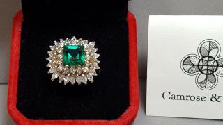 Vintage Camrose & Kross Jbk Gold - Tone Simulated Emerald & Czs Ring