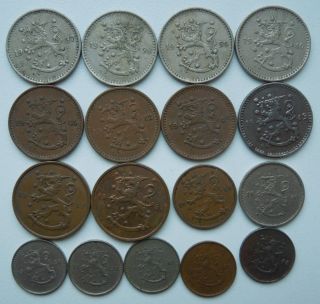 Third Reich Finland Occupation Coins 1937 - 1944 (17 Coins),
