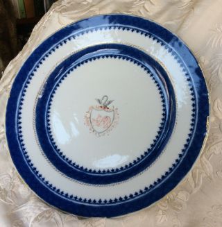 Chinese 18th C Porcelain Us Export Armorial Monogram 9 1/2 In Plate Federal