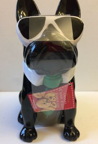 French Bulldog Cookie Jar Black White Ceramic W Truly Gifted Shortbread Fingers