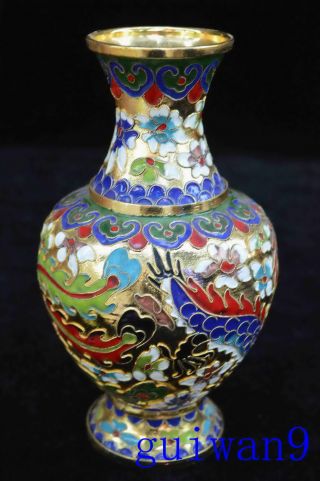 Collectable China Handwork Cloisonne Carve Dragon & Phoenix Auspicious Rare Vase