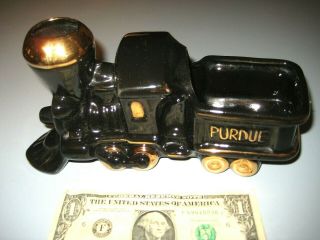 Vintage Purdue University Black And Gold Ceramic Planter Train Locomotive