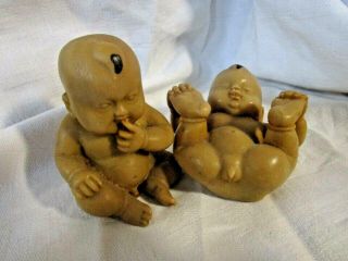 2 X Antique Chinese Hand Carved White Jade Ivorie Baby Boys Buddha