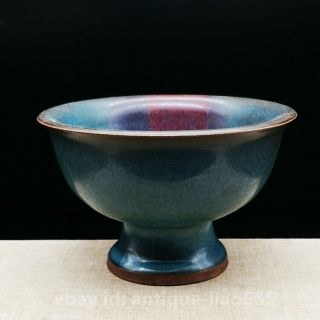 4.  9 " China Ceramics Jun Kiln Jun Porcelain Blue - Red Glaze High Foot Bowl Ornament