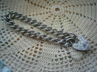 Gorgeous Vintage 925 Silver Charm Bracelet With Ornate Heart Padlock,  34 Grams
