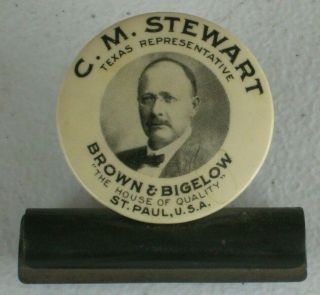 Advertising Celluloid Button Paper Clip Cm Stewart Texas Brown & Bigelow Cl5