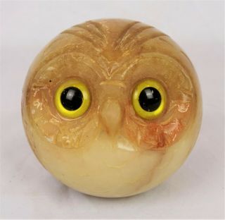 Hand Carved Marble Alabaster Owl Figurine Paperweight Made In Italy Glass Eyes