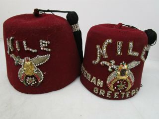 Vintage Shrine Club Shriners Freemason Nile Fez Hats Veteran Greeters X2