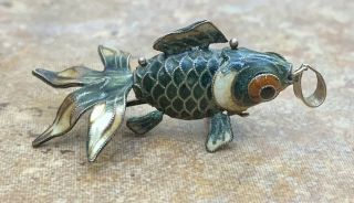 Vintage Chinese Enameled Articulated Fish Pendant Sterling Silver