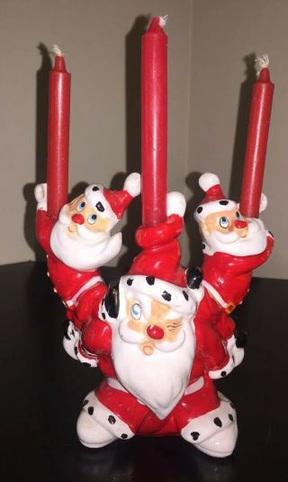 Vintage Psycho Ceramics Kreiss Santas Candle Holder Christmas 1950s Santa Claus