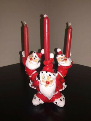 Vintage Psycho Ceramics KREISS Santas Candle Holder Christmas 1950s Santa Claus 3