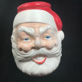 Vintage 50s 60s Santa Claus Head Plastic Blow Mold Cookie Jar Kitsch
