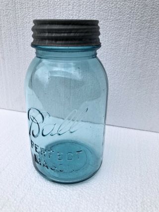 Vintage Number 13 Ball Quart Jar Blue Perfect Mason W/ Zinc Lid