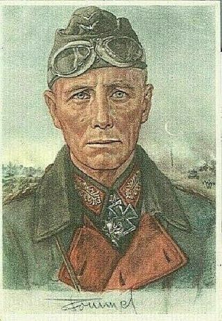 Gfm Erwin Rommel " Signed " And Unsigned Postcard Of Him Wearing Goggles In Afrika