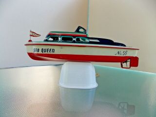 Vintage Tin Friction Wind Up Boat Sea Queen No.  56 Tin Litho - Japan