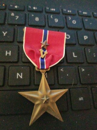 Navy - Ww2 Bronze Star With Combat " V " And Stars - - See Store Ww2 Medal R