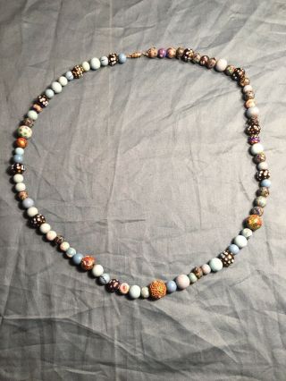 Antique Chinese Tibetan Jade & Silver & Glass Enamel Turquoise Beads Necklace