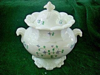 Soft Paste Covered Bowl Urn Hand Painted Florals Earlier 1800s Fancy Finial