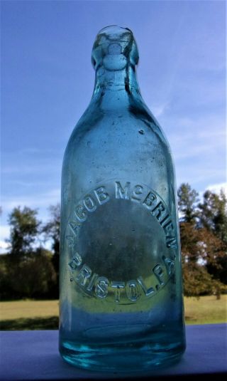 Jacob Mcbrien Bristol,  Pa.  - Aqua Blob Top Pony Soda Or Beer Bottle