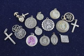 15 Vintage.  925 Sterling Silver Religious Pendants Inc Faith Hope Charity (34g)