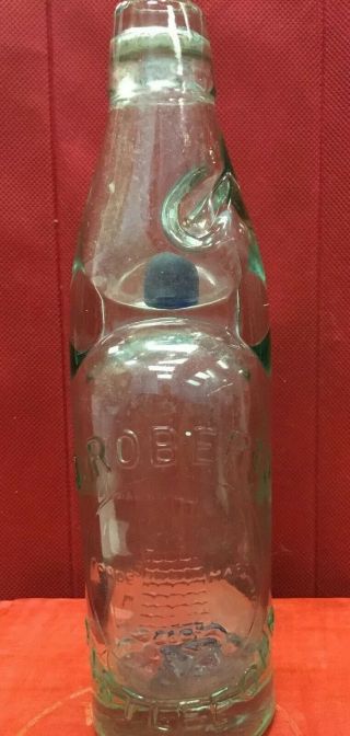 Early J Roberts Castleford Pictorial English Codd Cobalt Marble Soda Bottle Aqua