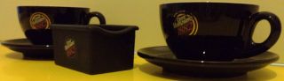CAFFE VERGNANO 1882 SET OF 2 CAPUCCINO BLACK MUGS WITH PLATES AND SUGAR BOWL 2