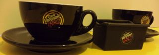 CAFFE VERGNANO 1882 SET OF 2 CAPUCCINO BLACK MUGS WITH PLATES AND SUGAR BOWL 3