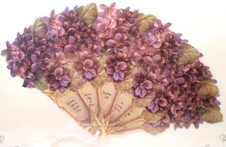Vintage Inspired Victorian Paper Fan Greeting Card Old Print Factory Violets