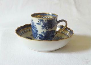 Antique 18th Century Chinese Blue & White Porcelain Coffee Can And Saucer C1760