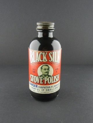Vintage Black Silk Stove Polish Bottle - 6 Fl.  Ozs Glass Bottle