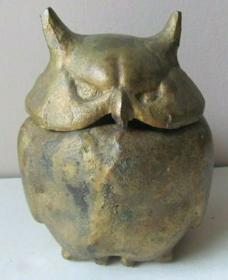 Antique Gilt Gold Painted Cast Iron Japanese Owl Censer Burner From Estate