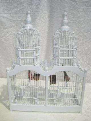 Antique Victorian Wooden White Metal Bird Cage Huge Vaulted Double Domed Cupolas