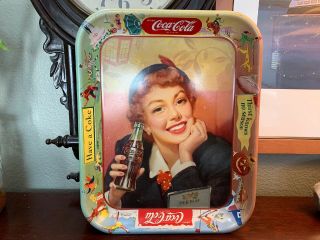 1950’s Coca Cola Menu Girl Metal Tray Thirst Knows No Season Vintage