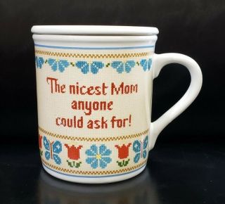 Hallmark Vintage 1983 Nicest Mom In The World Coffee Tea Cup With Lid Mug Mates