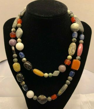 Jay King Desert Rose Trading Sterling Silver Beaded Natural Stone Necklace 35 "