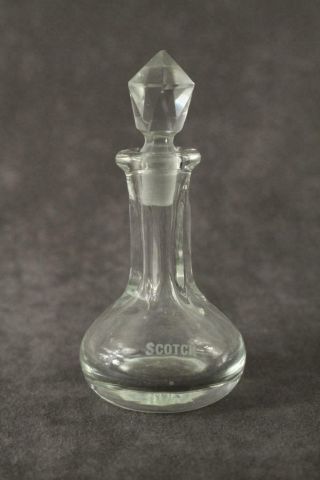 Vintage Crystal Miniature Liquor Bottle Decanter & Stopper Scotch Etch