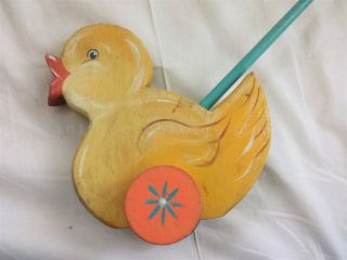 Vintage Push Along Wood Child Toy Wooden Duck Primitive Hand Painted