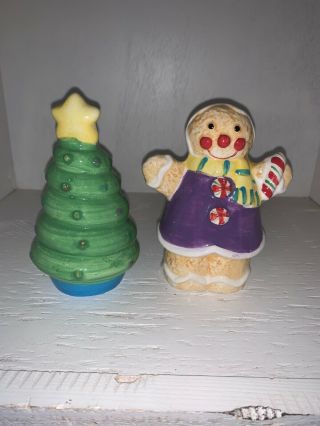 Vintage Gingerbread & Christmas Tree Salt & Pepper Shakers China
