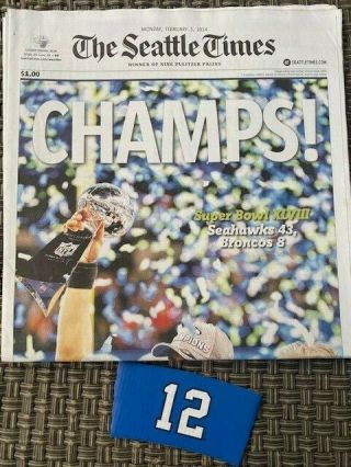 Seahawks Bowl Champs Seattle Times Newspaper Russell Wilson 12th
