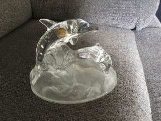 Lead Crystal Two Dolphins In Waves Figurine Cristal D’arques France