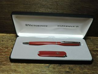 Vintage Red Ct Waterman Ballpoint Pen Victorinox Pocket Folding Knife Set