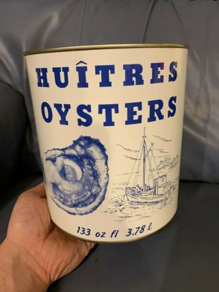 1 Gallon Huitres Oysters Advertising Tin Can Madison Seafood Co.  Madison Md