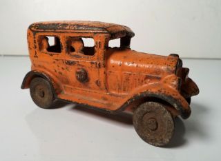 Vintage Kilgore Cast Iron Orange Sedan W/ Passenger In Window Hubley Arcade