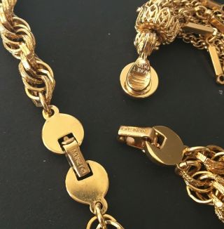 Vintage 1970 ' s MONET Gold Tone Tassle Chain Chunky Necklace Bracelet Set W/Box 3